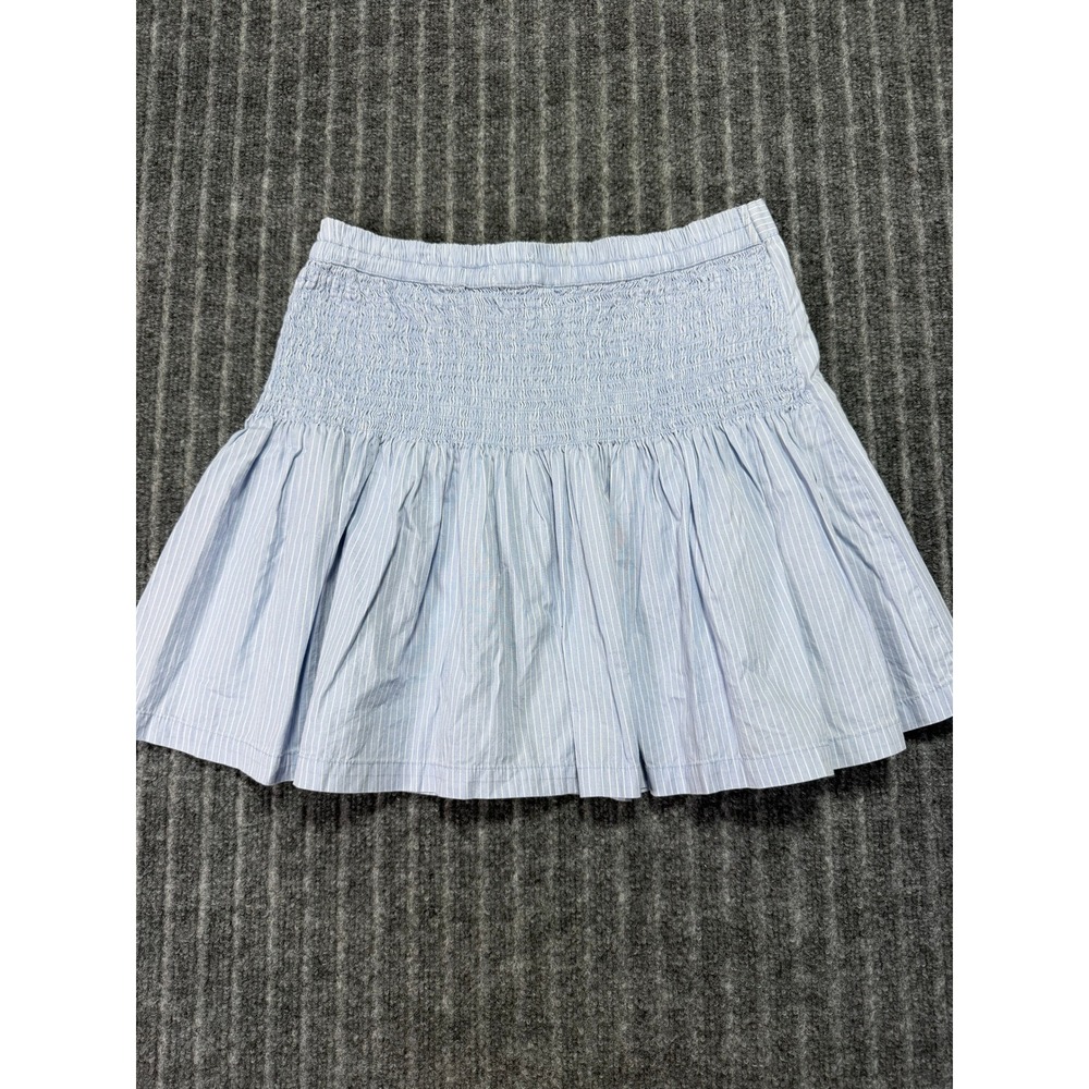 Japna Pinstripe Pleated Mini Skirt Womens M Smocked Back 100% Cotton Preppy - Picture 3 of 4